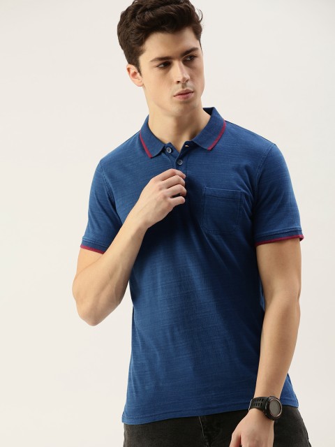 

SINGLE Men Blue Solid Polo Collar Pure Cotton T-shirt