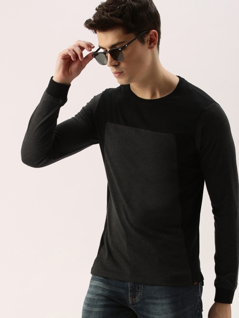 

SINGLE Men Black Solid Round Neck T-shirt