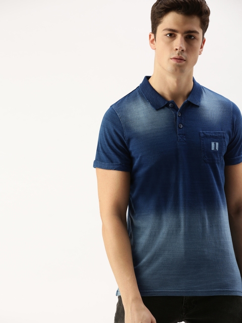 SINGLE Men Navy Blue Dyed Polo Collar T-shirt