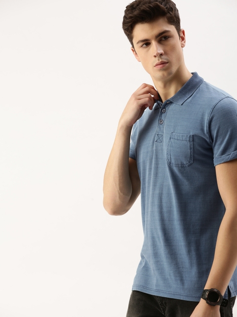 

SINGLE Men Blue Solid Polo Collar T-shirt