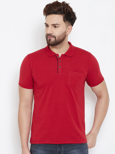 

Adobe Men Red Solid Polo Collar T-shirt