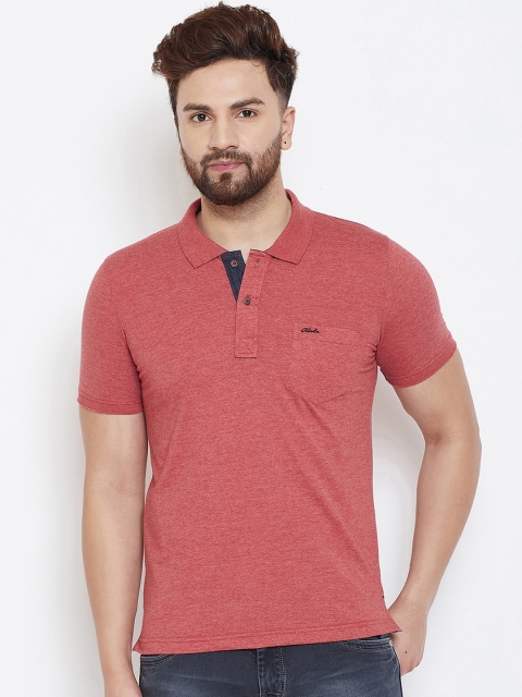 

Adobe Men Red Self Design Polo Collar T-shirt