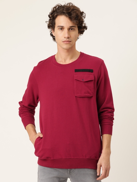 

SINGLE Men Red Solid Sweatshirt with Pocket