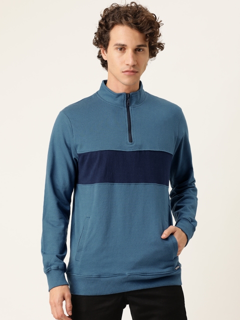 

SINGLE Men Blue Solid Slim Fit Sweatshirt