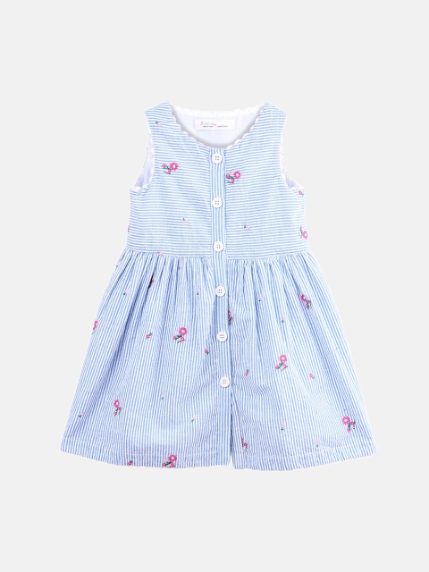 

Beebay Girls Blue Floral Embroidered A-Line Dress