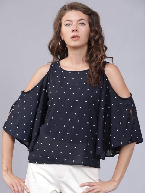 

Mumbai Slang Chic Women Navy Blue Printed Top