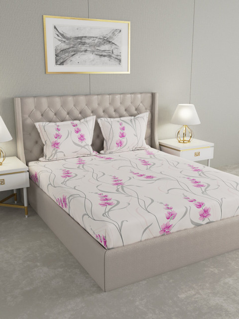 

Raymond Home Nude-Coloured & Pink Floral 104 TC Cotton 1 King Bedsheet with 2 Pillow Covers