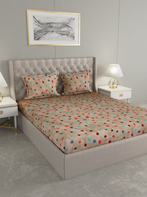 

Raymond Home Beige & Red Geometric 104 TC Cotton 1 King Bedsheet with 2 Pillow Covers