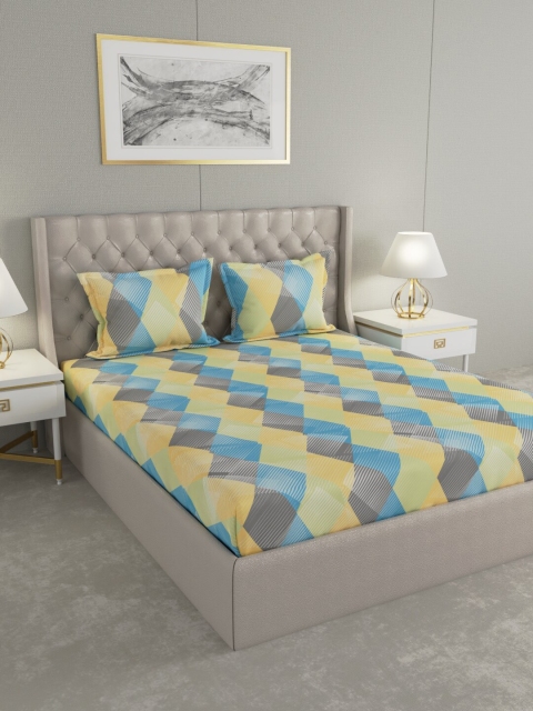 

Raymond Home Multicoloured Geometric 104 TC Cotton 1 King Bedsheet with 2 Pillow Covers, Multi