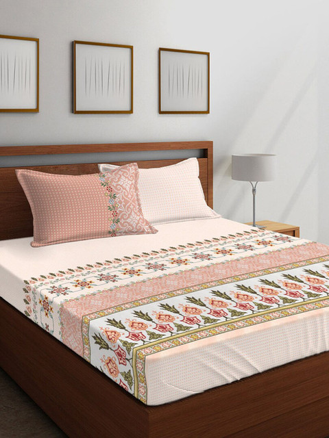 

Boutique Living India Multicoloured Floral 400 TC Cotton 1 King Bedsheet with 4 Pillow Covers, Multi