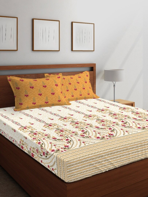 

Boutique Living India Beige Floral 144 TC Cotton 1 Queen Bedsheet with 2 Pillow Covers