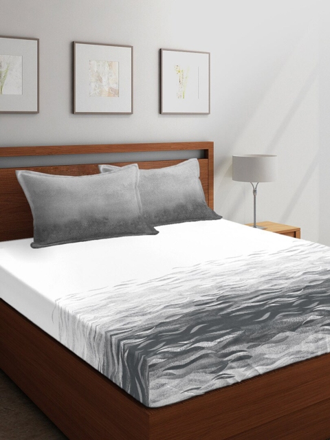 

Boutique Living India Grey & White Abstract 400 TC Cotton 1 King Bedsheet with 4 Pillow Covers