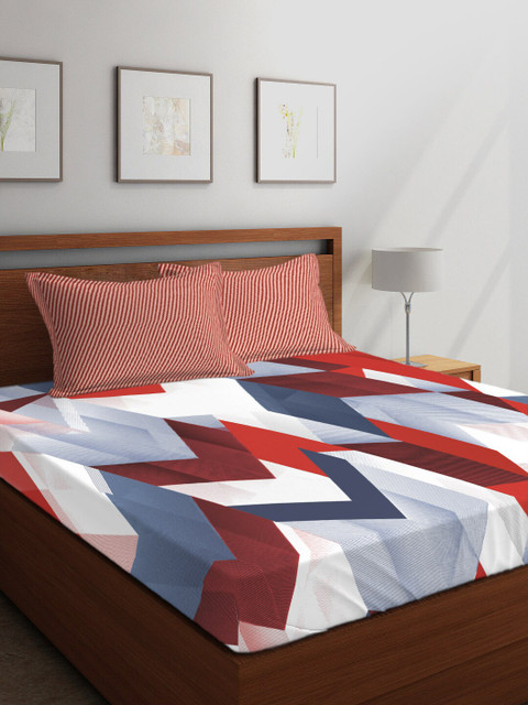 

Boutique Living India Multicoloured Geometric 210 TC Cotton 1 King Bedsheet with 2 Pillow Covers, Multi