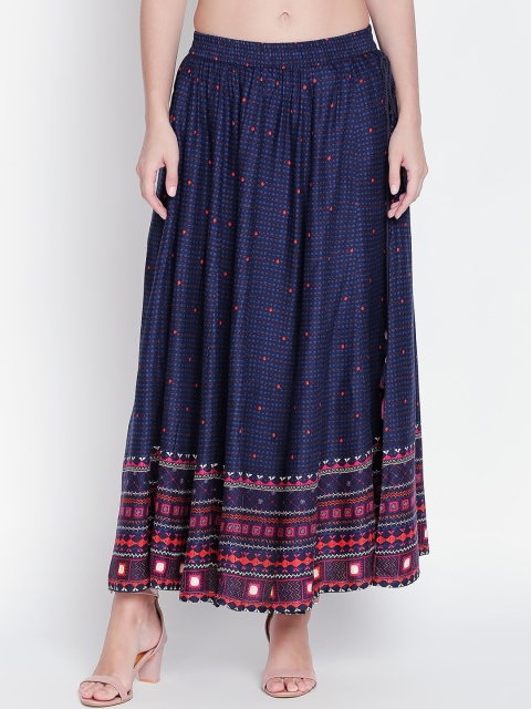 

AKKRITI BY PANTALOONS Women Navy Blue & Pink Self-Design Flared Maxi Skirt