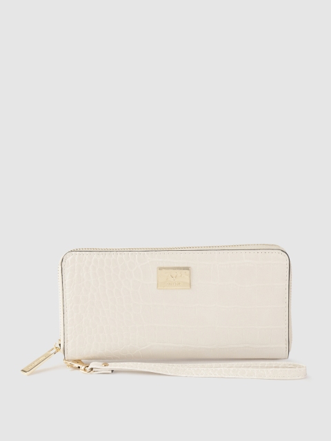 

Allen Solly Women Off-White Croc Textured Zip Around Wallet