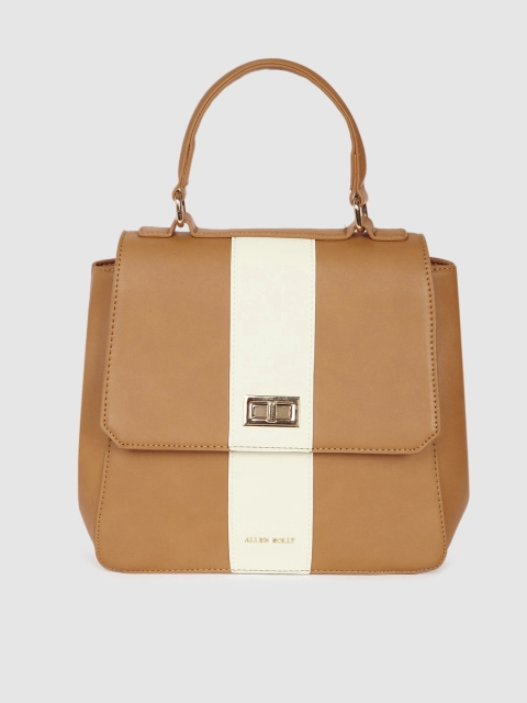 

Allen Solly White & Camel Brown Striped Satchel