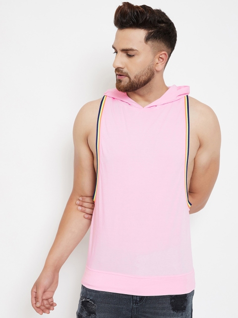 

FUGAZEE Men Pink Solid Hood Sleeveless T-shirt