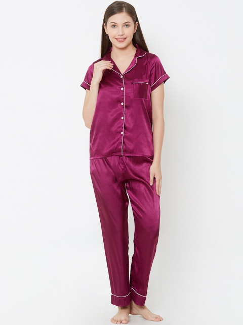 

Sweet Dreams Women Purple Solid Night Suit