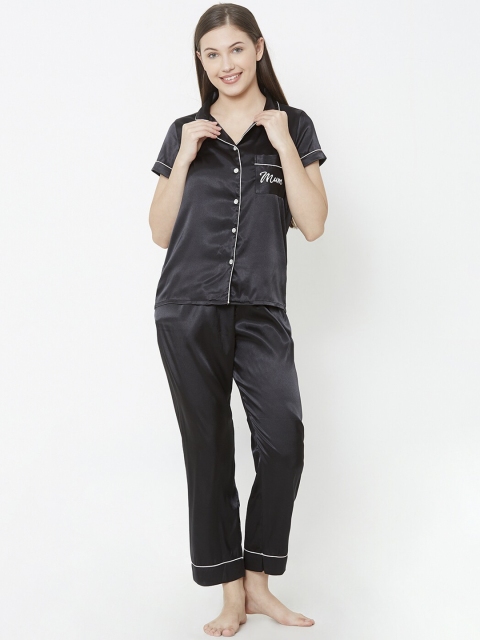 

Sweet Dreams Women Black Solid Night suit