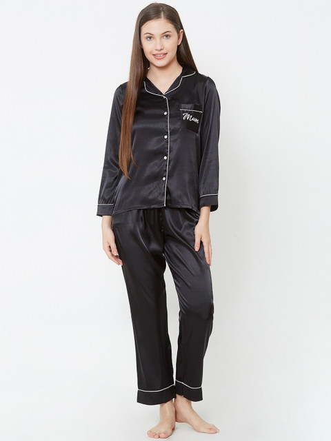 

Sweet Dreams Women Black Solid Night suit
