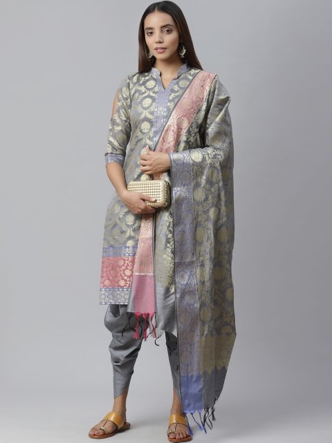 

Chhabra 555 Grey & Golden Woven Design Unstitched Dress Material