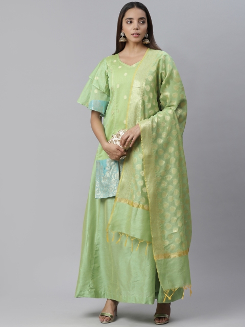 

Chhabra 555 Green & Golden Woven Design Banarasi Unstitched Dress Material