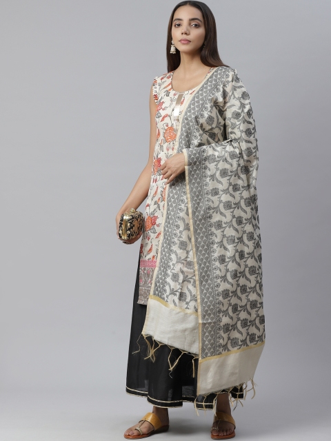 

Chhabra 555 Off-White & Black Woven Design Unstitched Dress Material