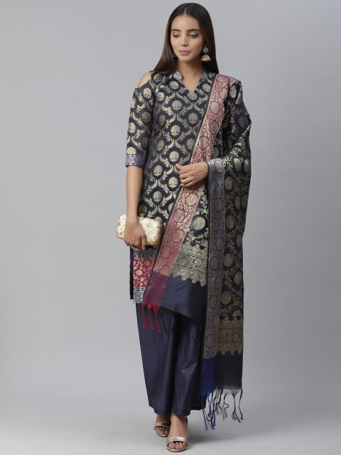

Chhabra 555 Navy Blue & Golden Woven Design Unstitched Dress Material