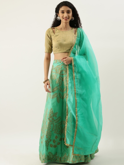 

Tikhi Imli Turquoise Blue & Beige Solid Unstitched Lehenga & Choli with Dupatta