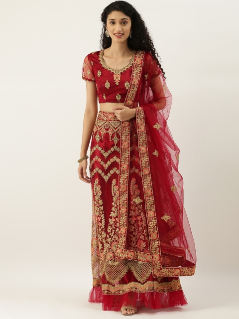 

Tikhi Imli Maroon & Gold-Toned Embroidered Unstitched Lehenga & Blouse with Dupatta