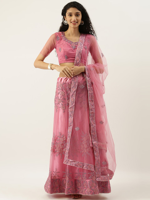 

Tikhi Imli Pink Embellished Unstitched Lehenga & Blouse with Dupatta