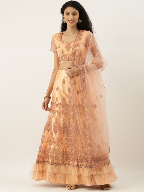 

Tikhi Imli Peach-Coloured & Gold-Toned Embroidered Unstitched Lehenga & Choli with Dupatta