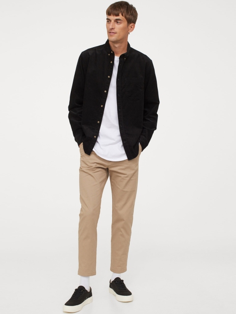 

H&M Men Black Solid Corduroy Shirt Regular Fit
