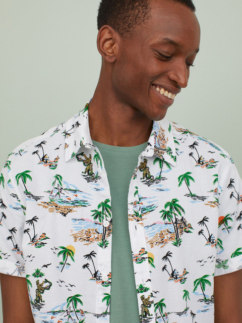 

H&M Men White Patterned Cotton Shirt