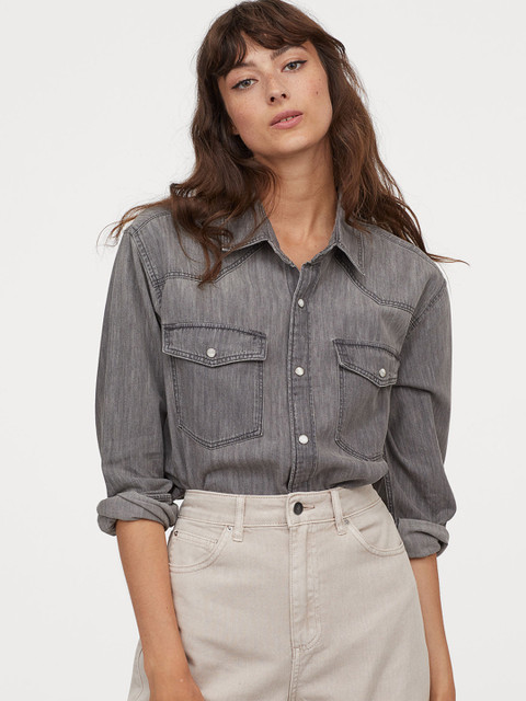 

H&M Women Grey Faded Denim Shirt