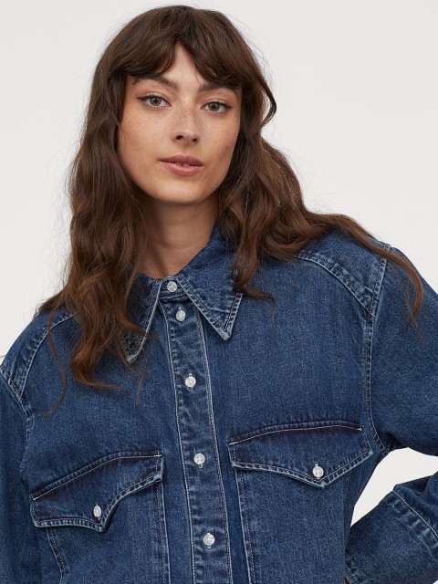 

H&M Women Blue Oversized Denim Shirt
