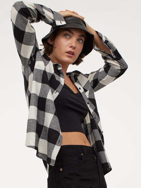 

H&M Women Black & White Cotton Shirt