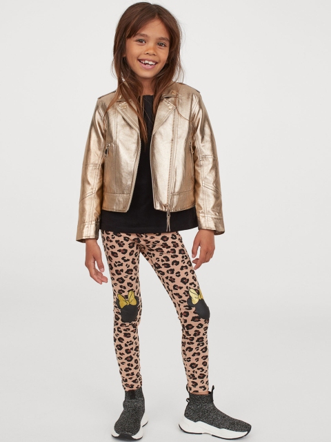 

H&M Girls Beige & Black Printed Leggings