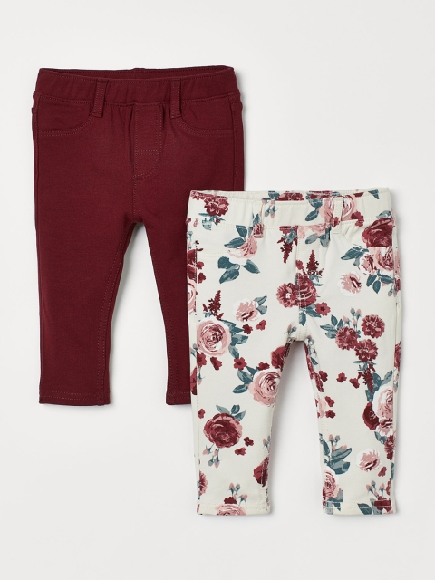 

H&M Girls Maroon & White 2-pack Treggings