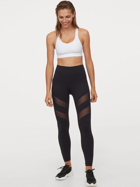 

H&M Women Black Mesh-Detail Sports Tights