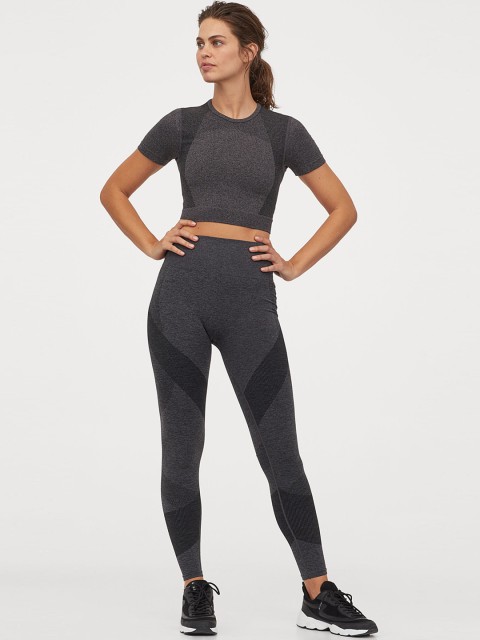 

H&M Women Grey Solid Seamless Tights High Waist