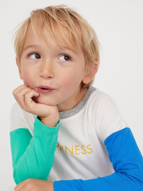 

H&M Boys White & Green Block-Coloured Jersey Top