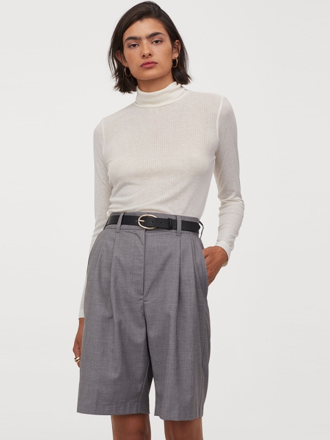 

H&M Women White Solid Jersey Polo-Neck Top