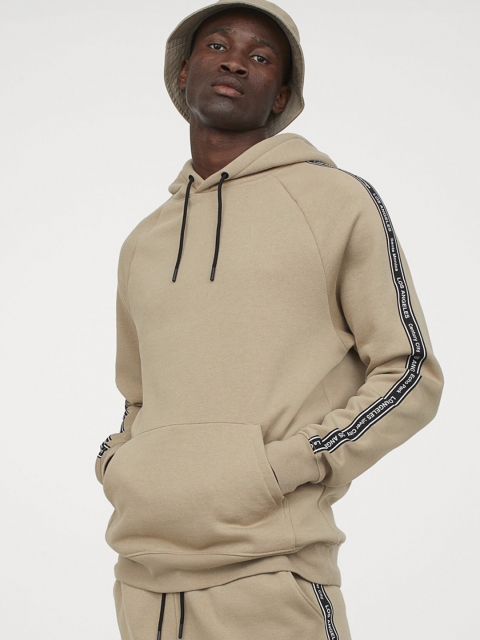 

H&M Men Beige Hooded Top With Grosgrain