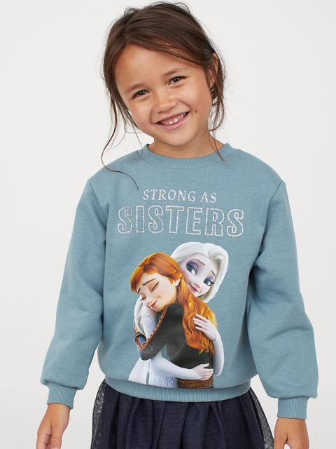 

H&M Girls Turquoise Blue & Brown Frozen Printed Sweatshirt