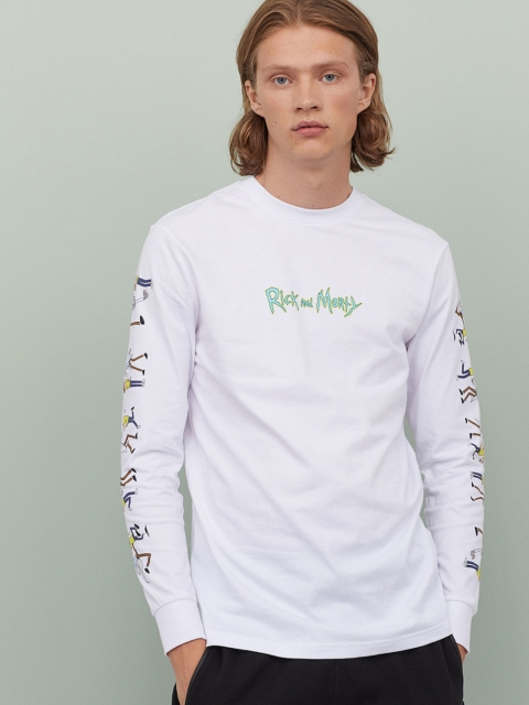 

H&M Men White Printed Jersey Top