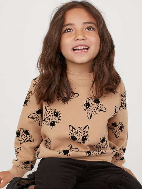 

H&M Girls Beige & Black Printed Sweatshirt