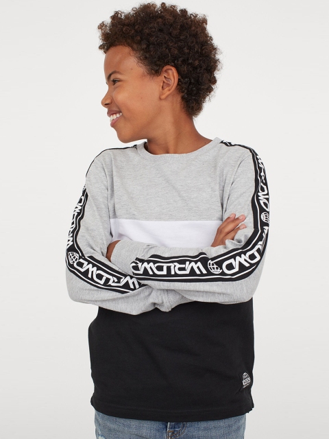 

H&M Boys Grey & Black Block Coloured Jersey Top