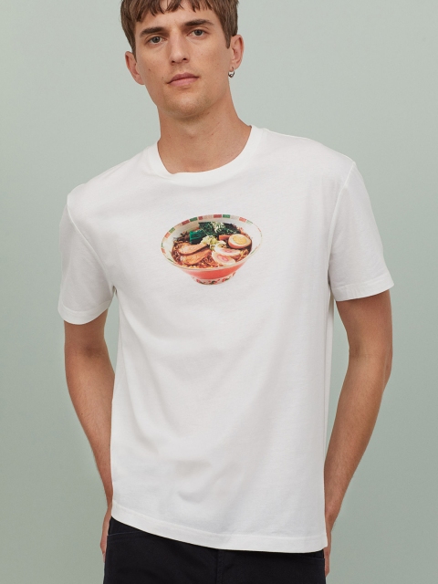 

H&M Men White & Red Printed T-shirt