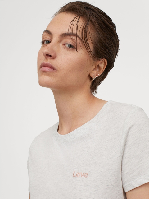

H&M Women Grey Melange Solid Jersey T-shirt
